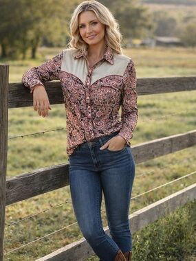 Women’s M/L Scully Western Wear Fringe Shirt